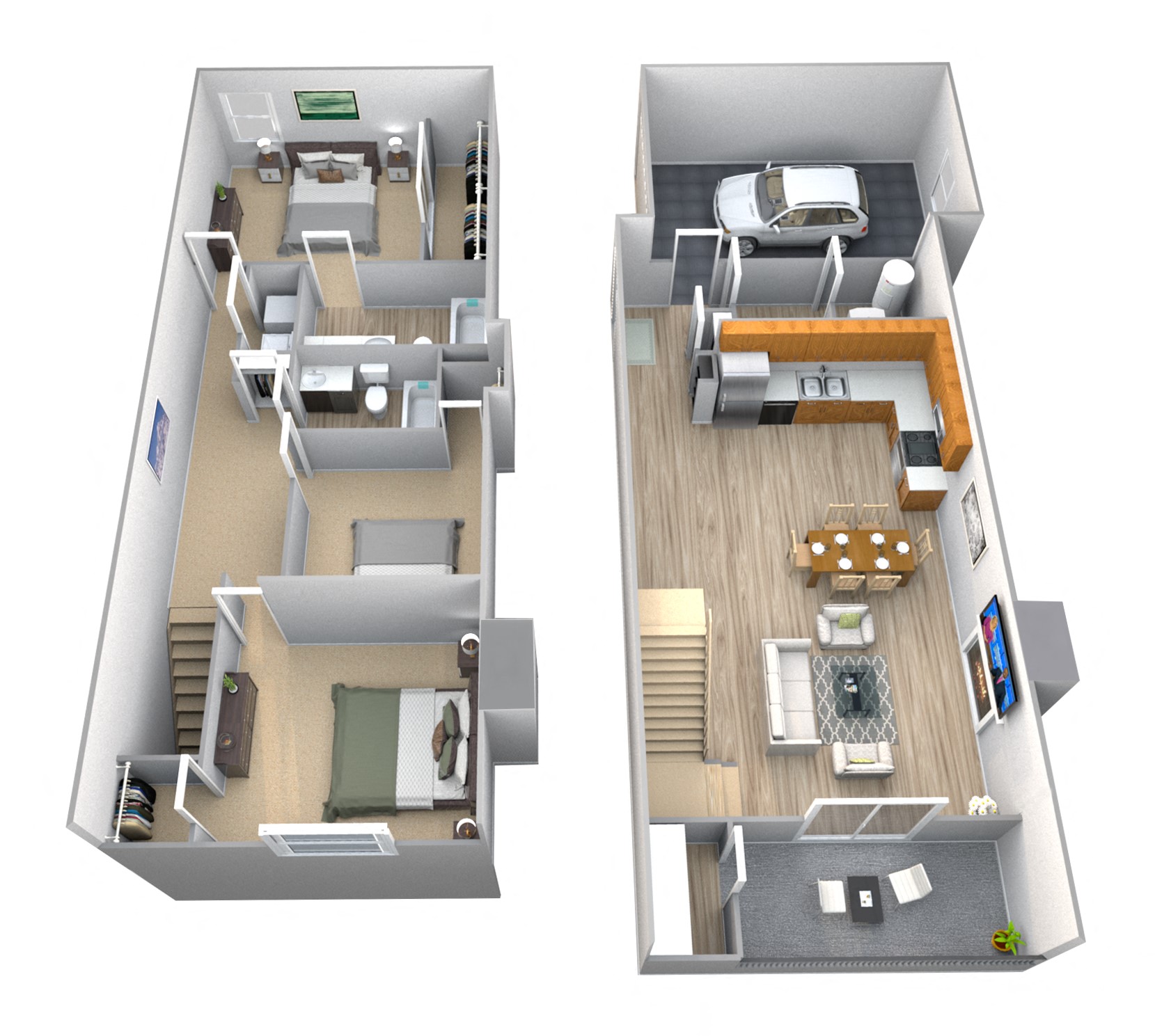 Floor plan for 3 beds, 2.5 baths, 1400 sqft